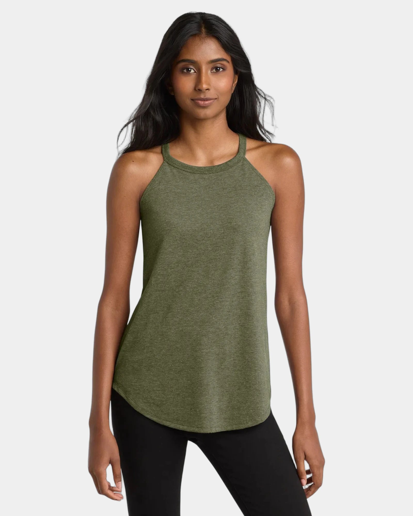 Custom tri-blend women's rocker tank top for teams - Military Green Frost