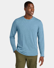 Custom cotton/recycled polyester long sleeve tee 4.4 oz - Tundra Blue Heather