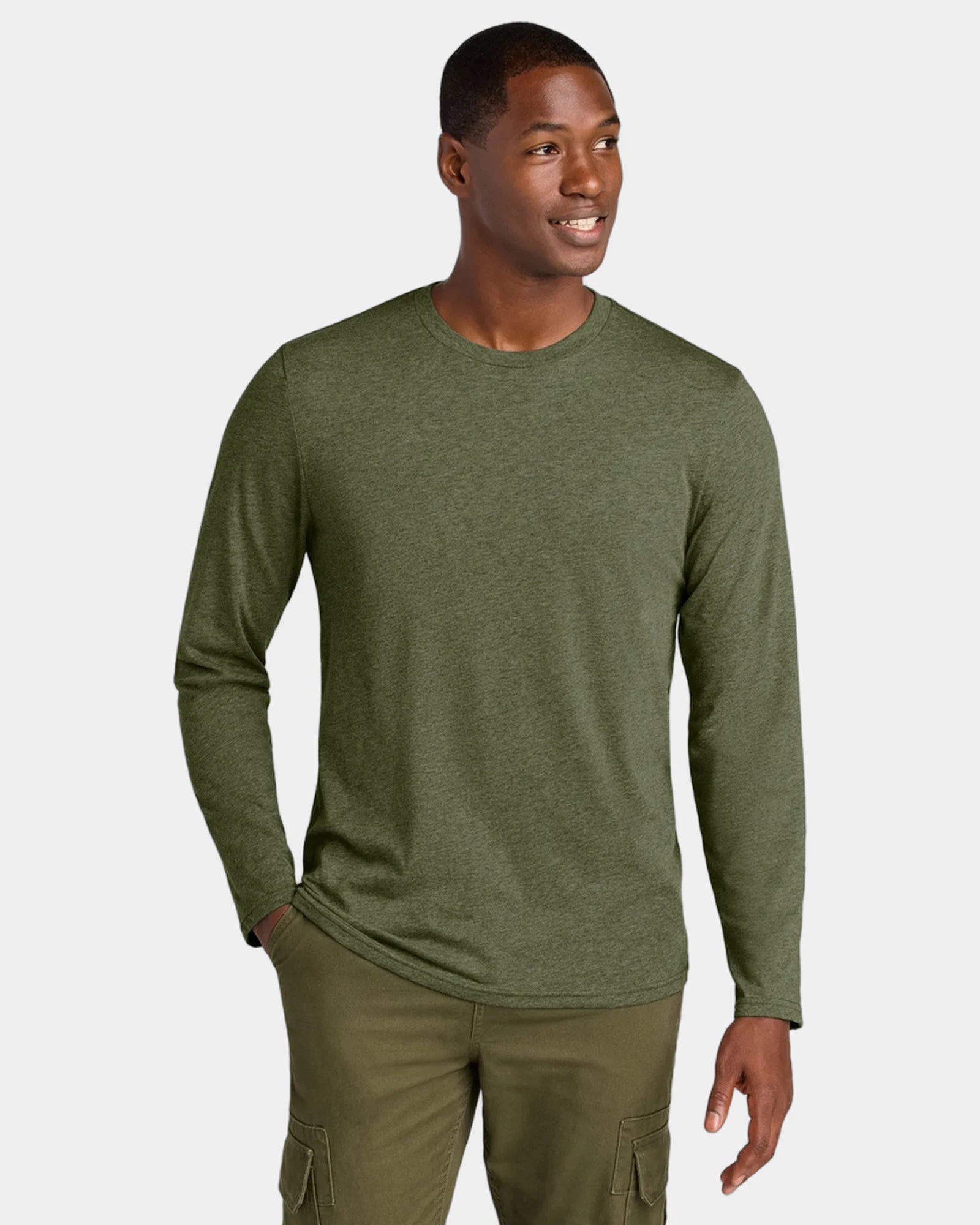 Custom cotton/recycled polyester long sleeve tee 4.4 oz - Military Green Heather
