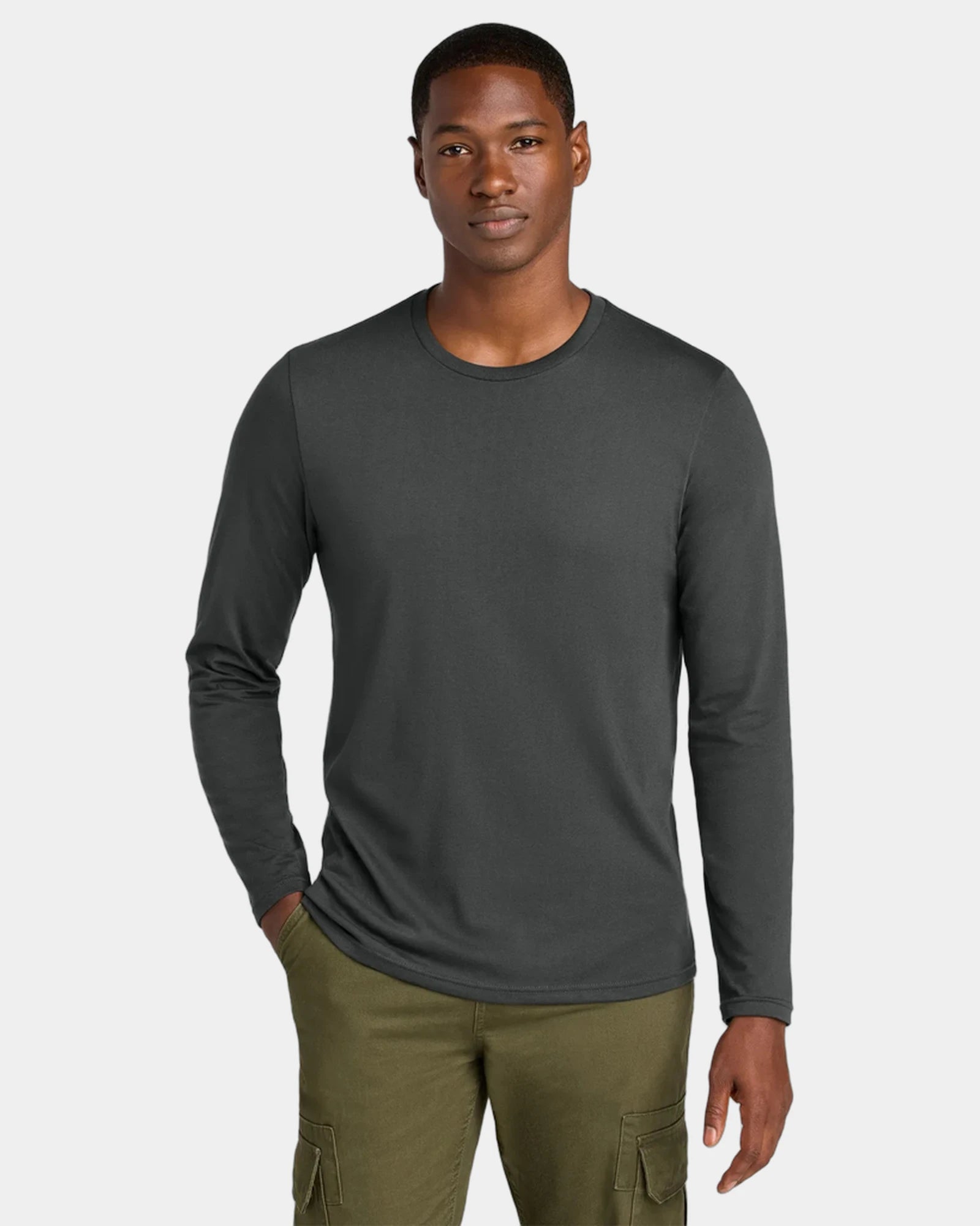 Custom cotton/recycled polyester long sleeve tee 4.4 oz - Charcoal