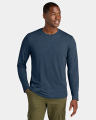 Custom cotton/recycled polyester long sleeve tee 4.4 oz - Heathered Navy