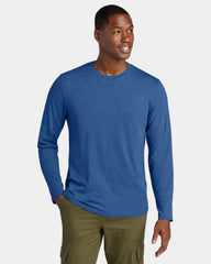 Custom cotton/recycled polyester long sleeve tee 4.4 oz - Heathered Deep Royal