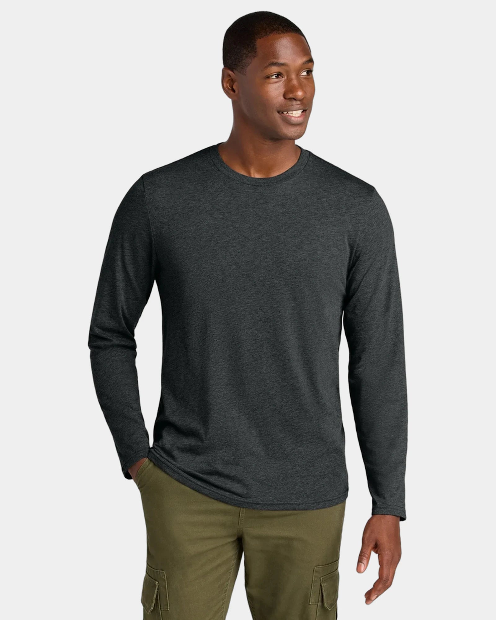 Custom cotton/recycled polyester long sleeve tee 4.4 oz - Jet Black Heather