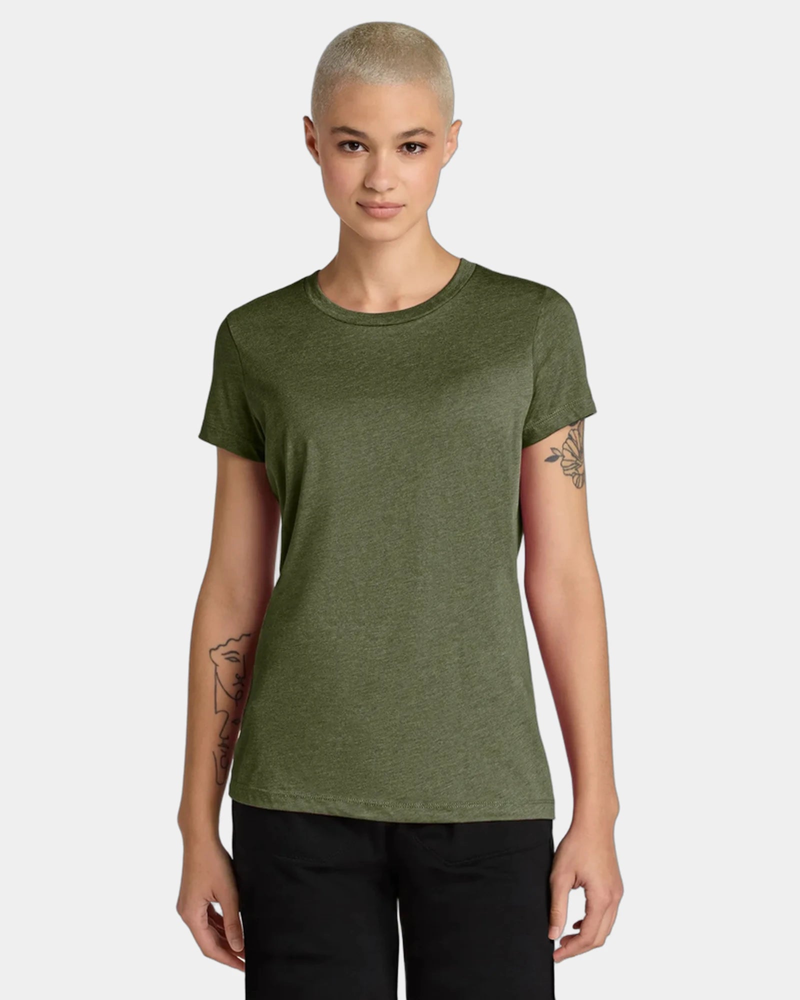 Custom women's cotton/recycled polyester CVC tee - Military Green Heather