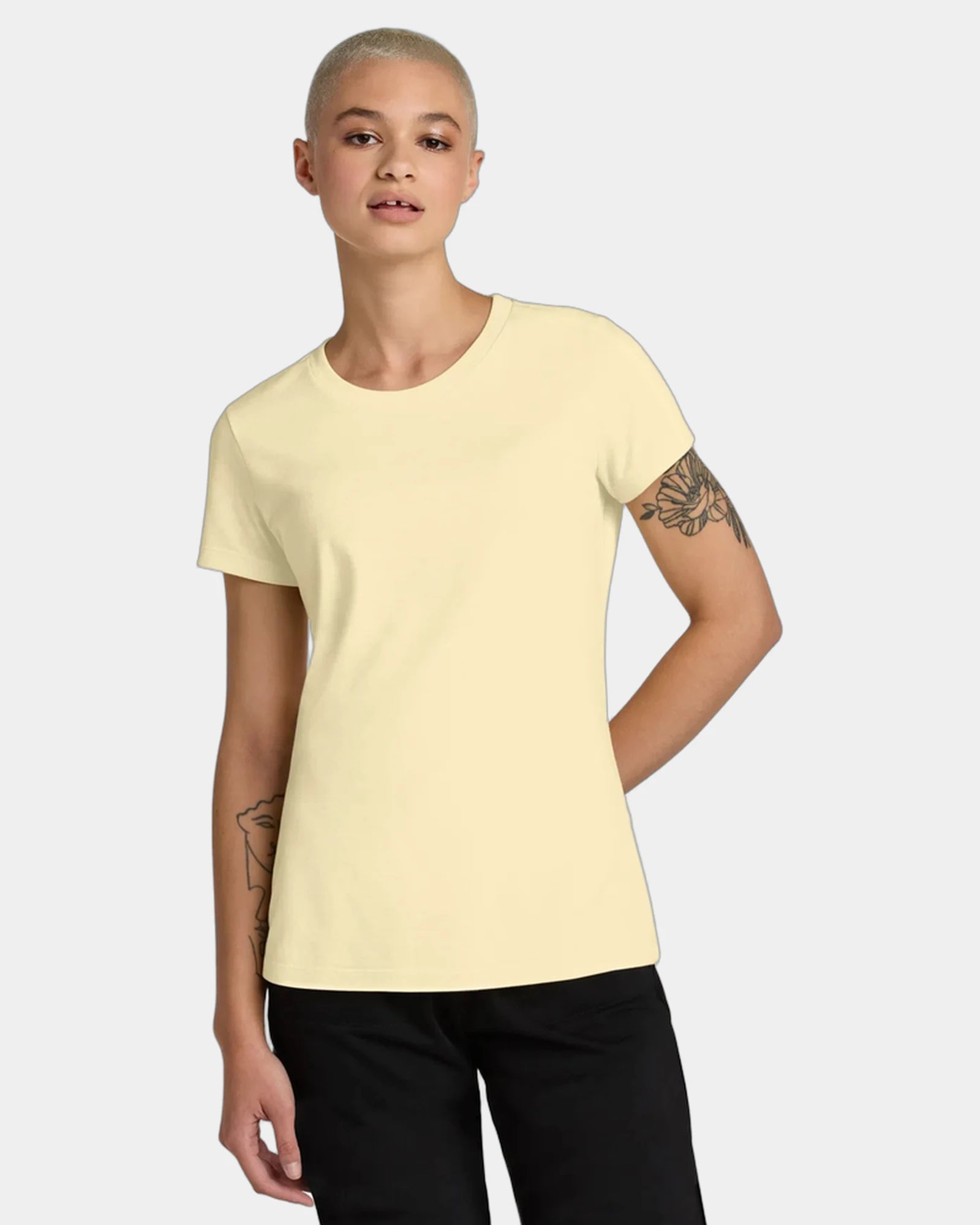 Custom women's cotton/recycled polyester CVC tee - Soft Yellow