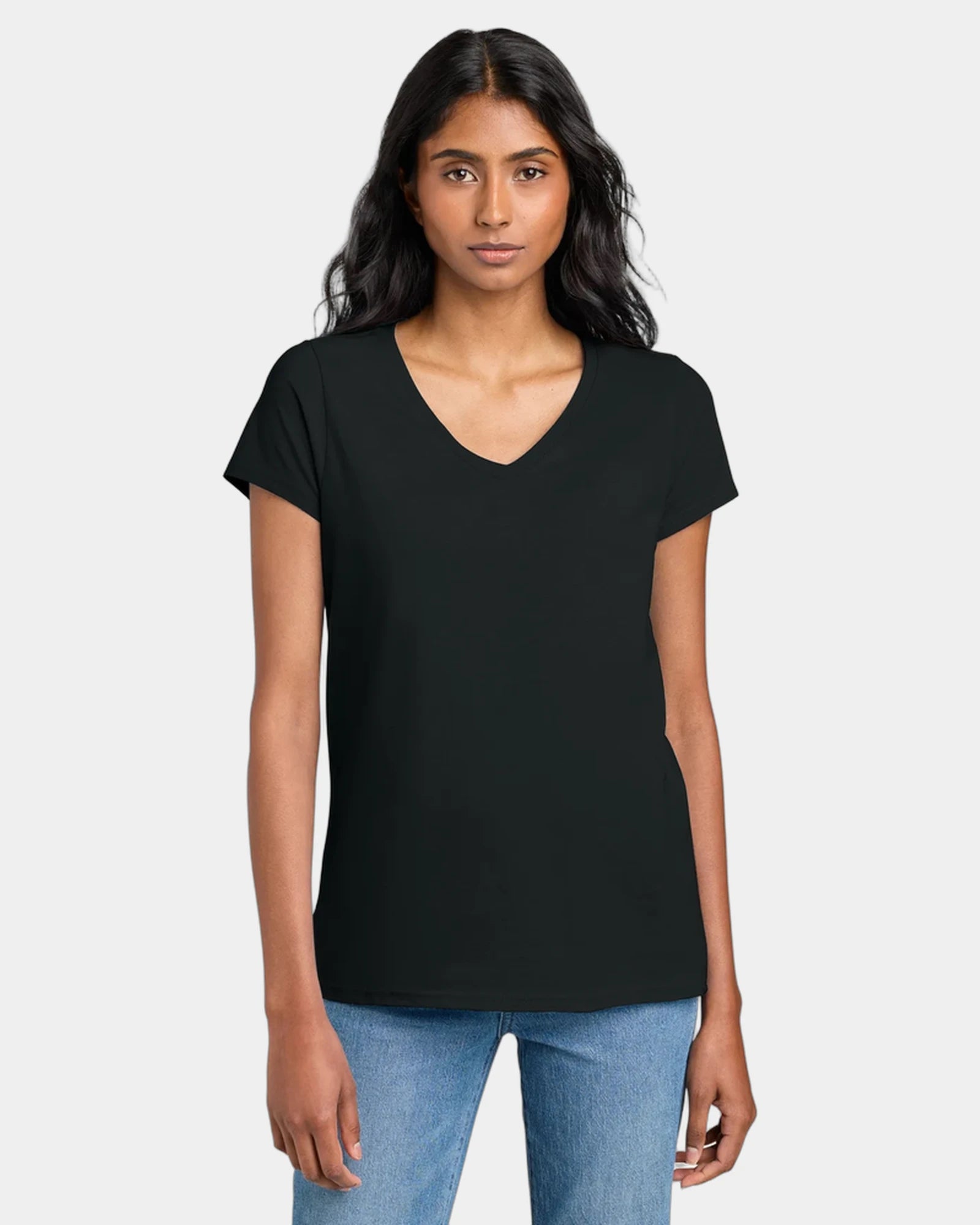Custom women's cotton V-neck concert tee shirt - Black