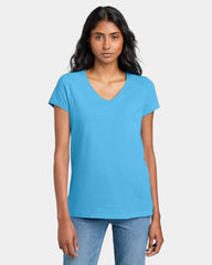 Custom women's cotton V-neck concert tee shirt - Aquatic Blue