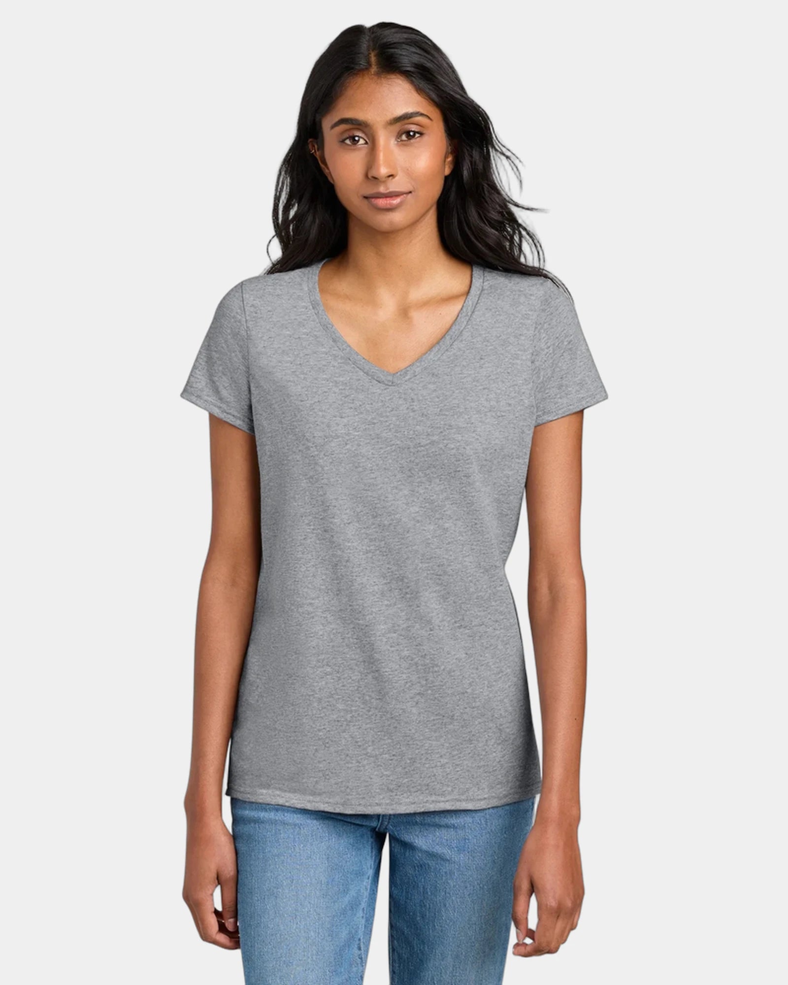 Custom women's cotton V-neck concert tee shirt - Heather Grey