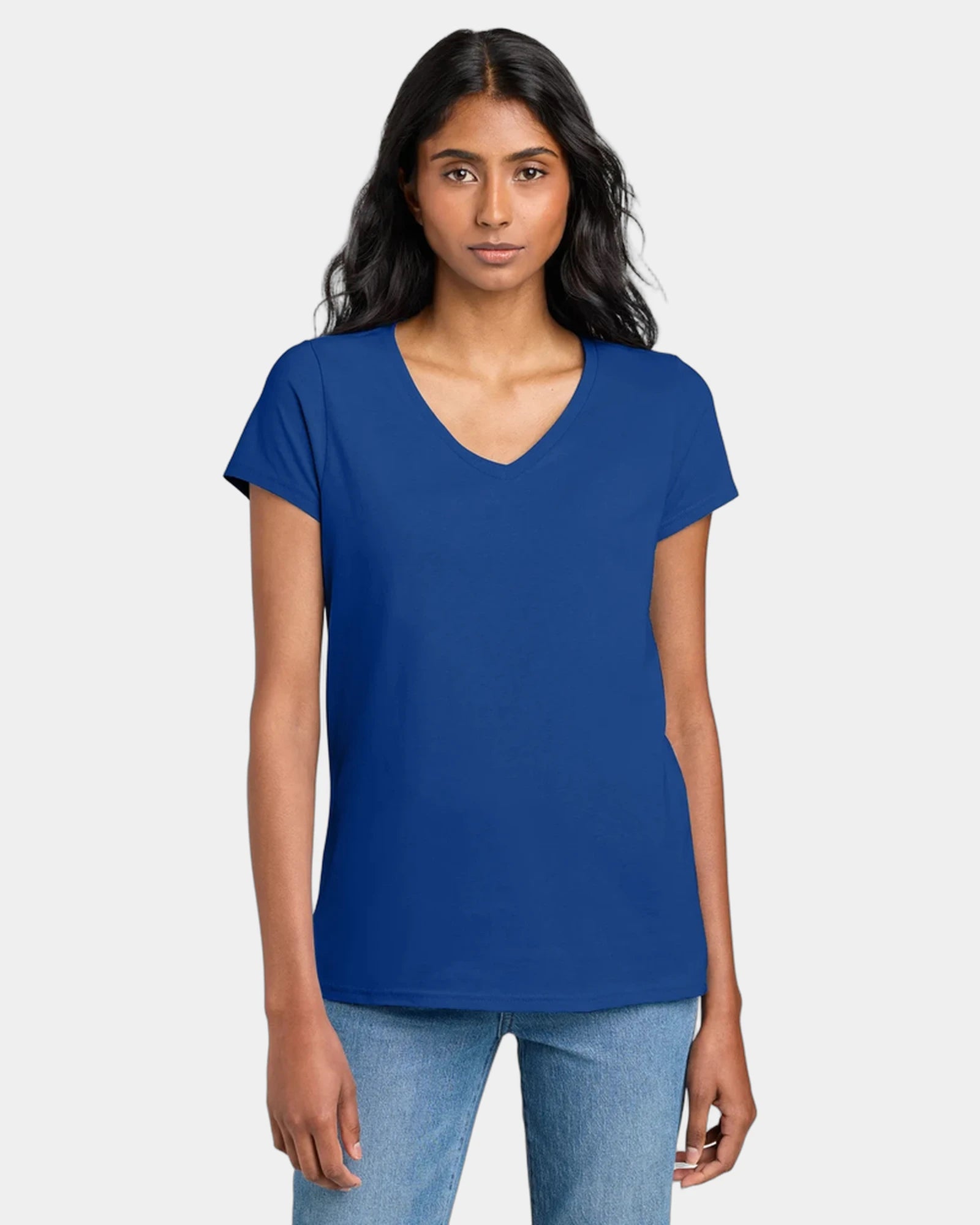 Custom women's cotton V-neck concert tee shirt - Deep Royal