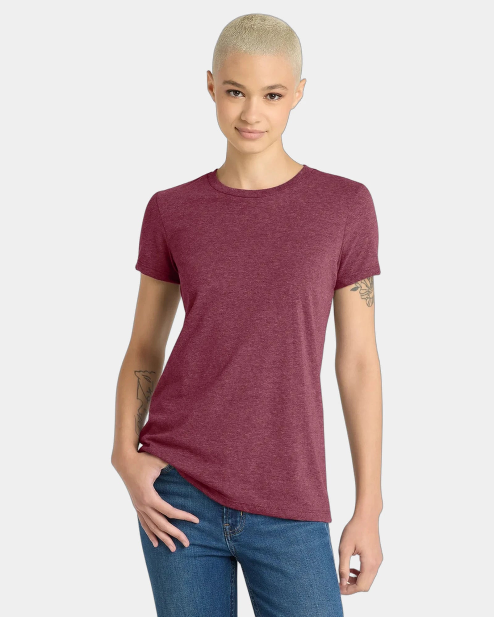 Custom ring spun cotton women's tee 4.3 oz soft fit - Heathered Cardinal