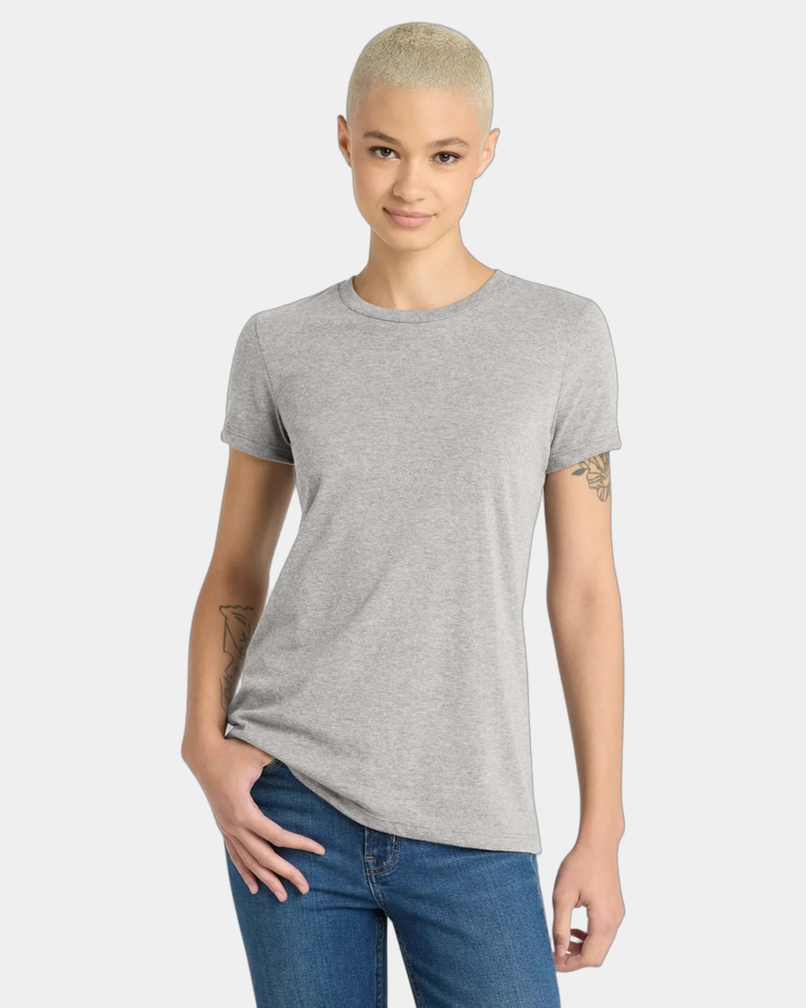 Custom ring spun cotton women's tee 4.3 oz soft fit - Light Heather Grey