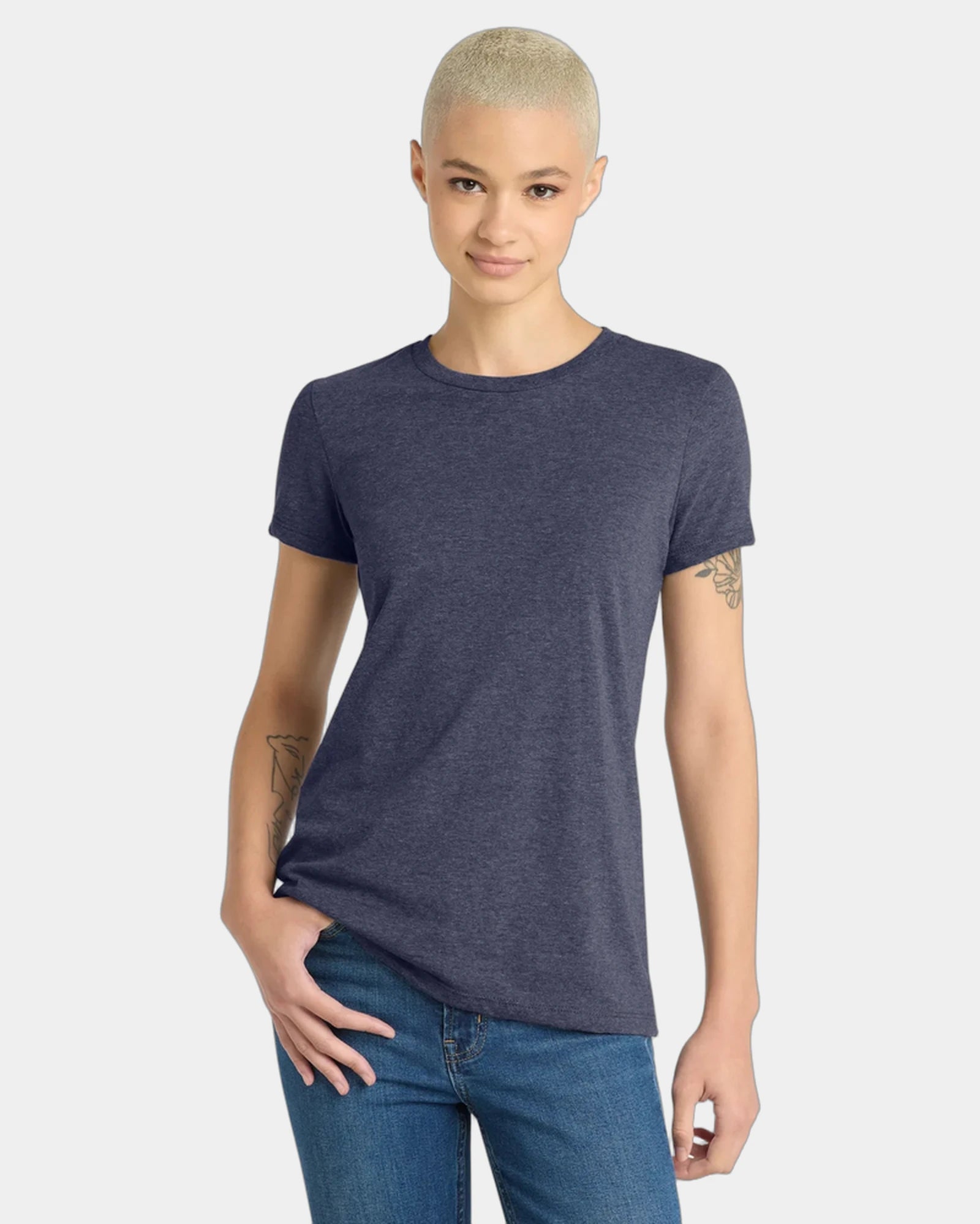 Custom ring spun cotton women's tee 4.3 oz soft fit - Heathered Navy