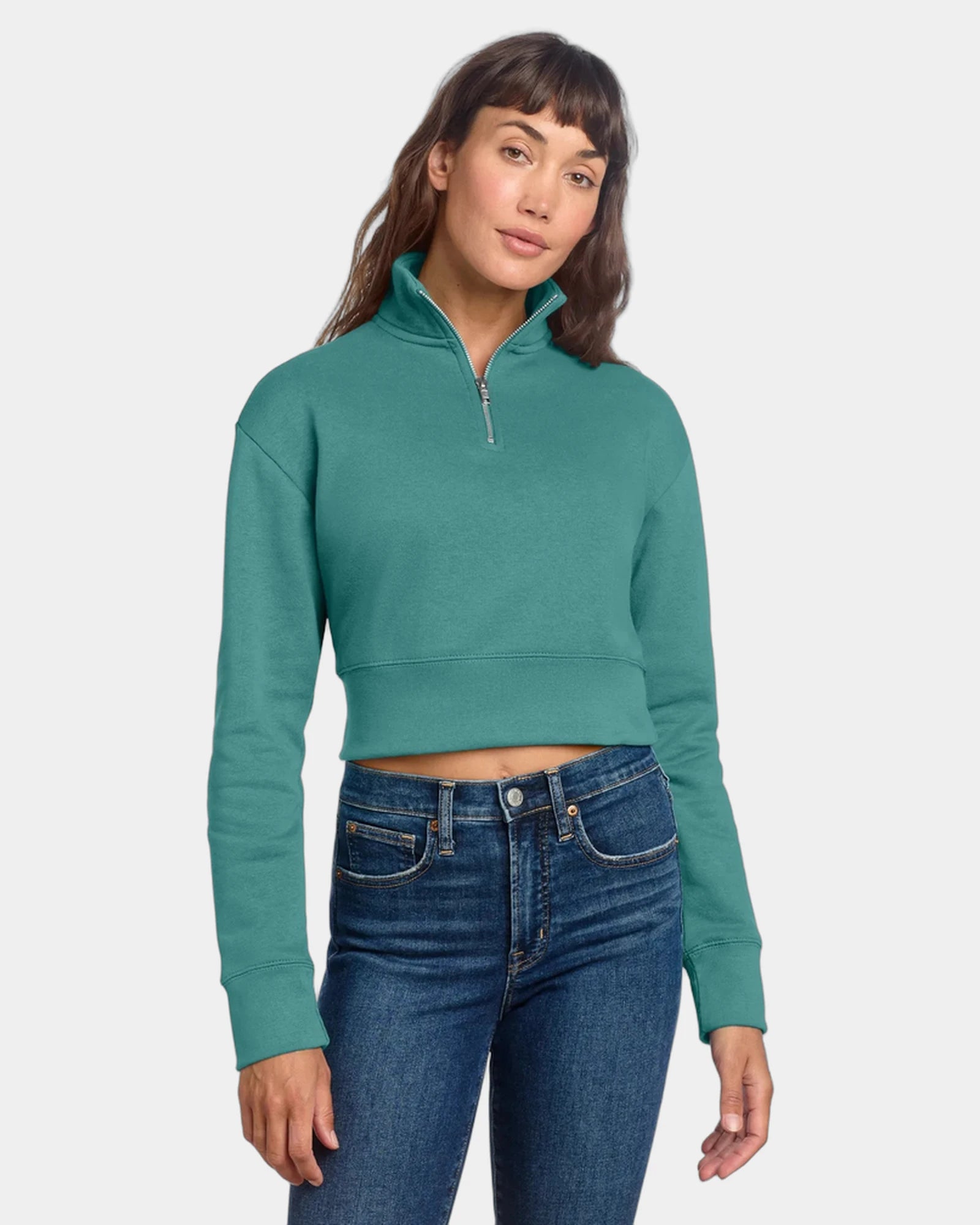Custom fleece half-zip pullover for women - Eucalyptus Blue