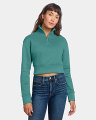 Custom fleece half-zip pullover for women - Eucalyptus Blue