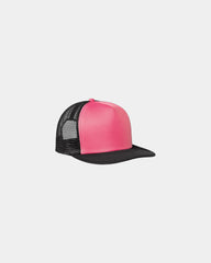 Custom polyester flat bill snapback trucker cap - Neon Pink