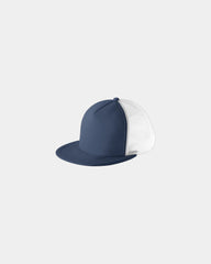 Custom polyester flat bill snapback trucker cap - New Navy