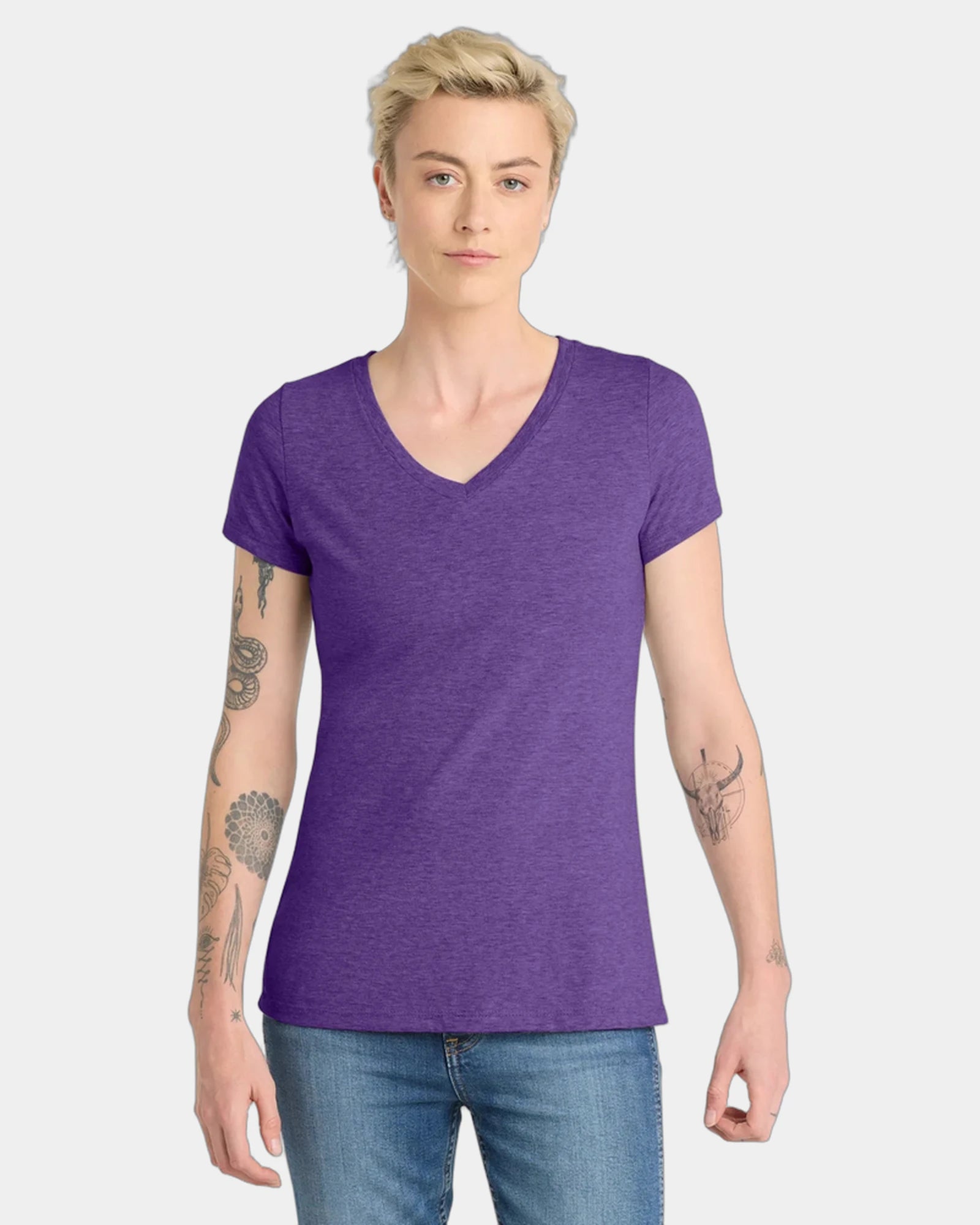 Custom cotton women's V-neck tee for team apparel - Heathered Purple