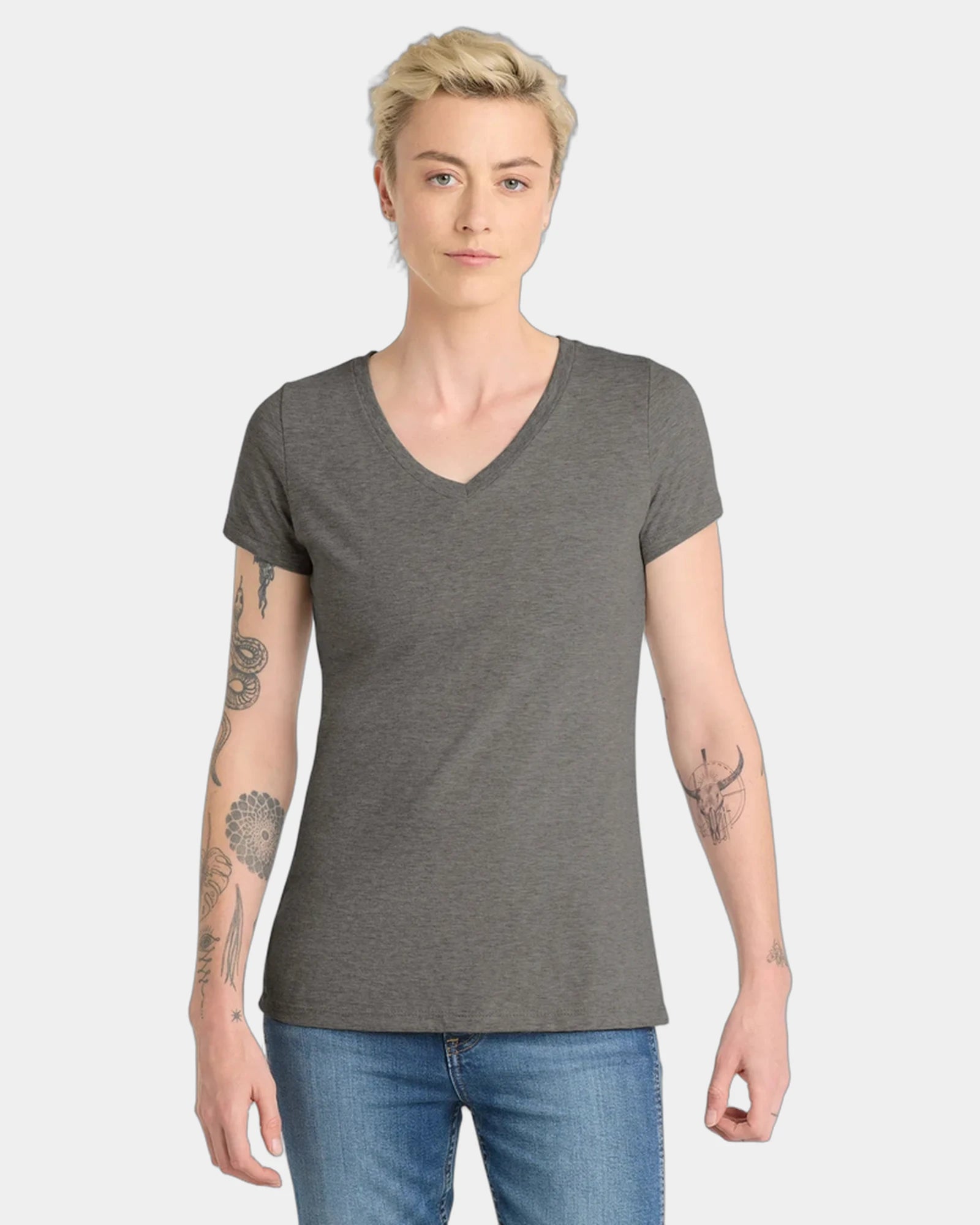 Custom cotton women's V-neck tee for team apparel - Grey Frost