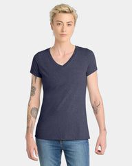 Custom cotton women's V-neck tee for team apparel - Heathered Navy