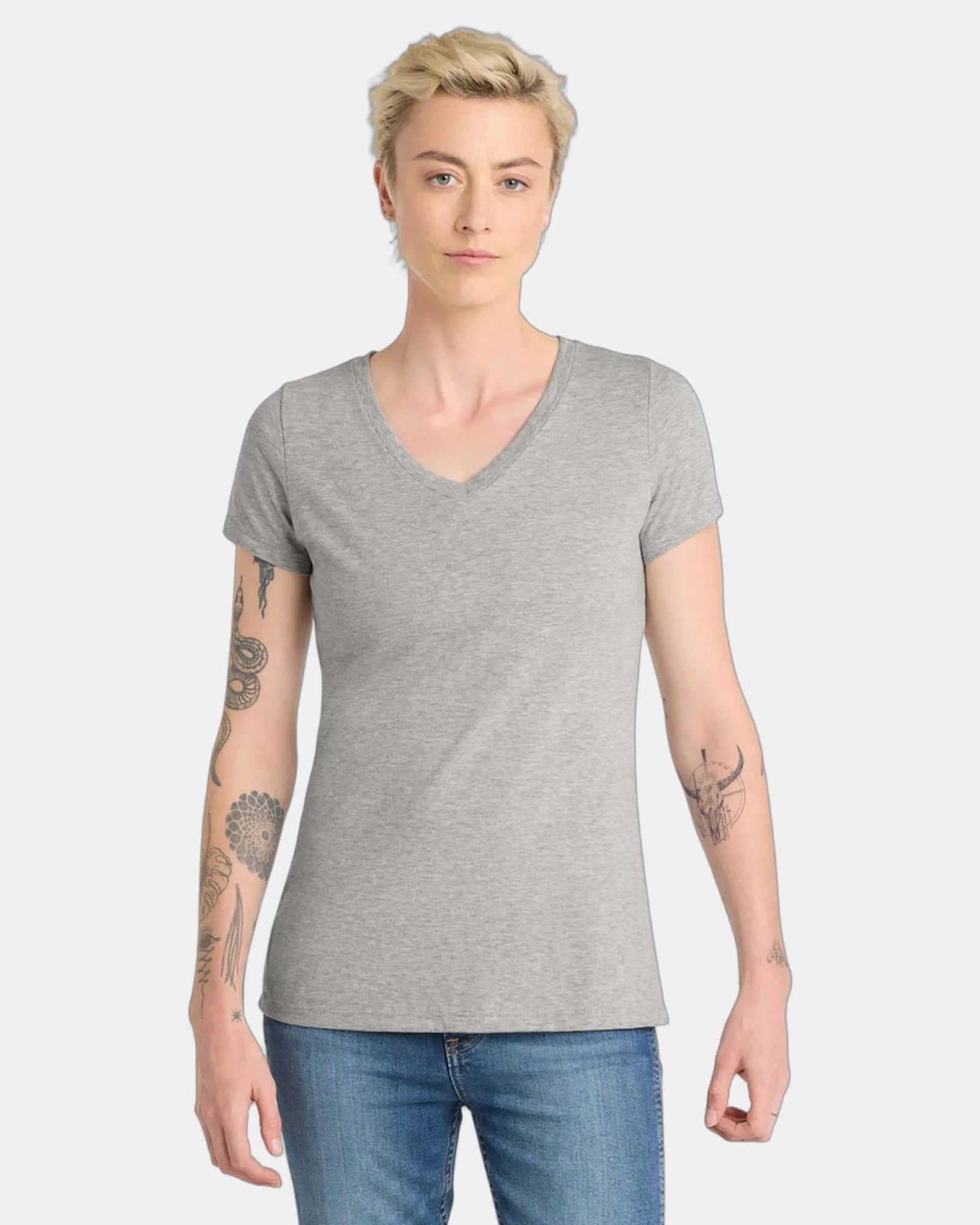 Custom cotton women's V-neck tee for team apparel - Light Heather Grey