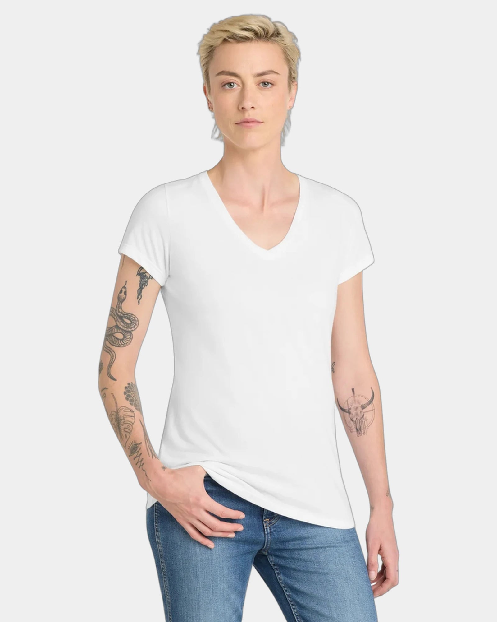 Custom cotton women's V-neck tee for team apparel - White