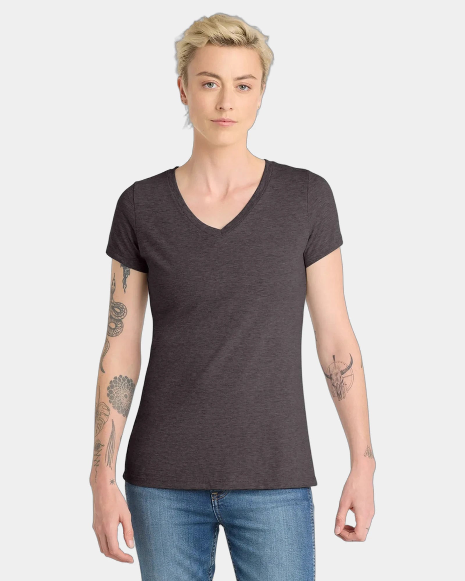 Custom cotton women's V-neck tee for team apparel - Heathered Charcoal