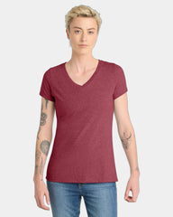 Custom cotton women's V-neck tee for team apparel - Heathered Cardinal