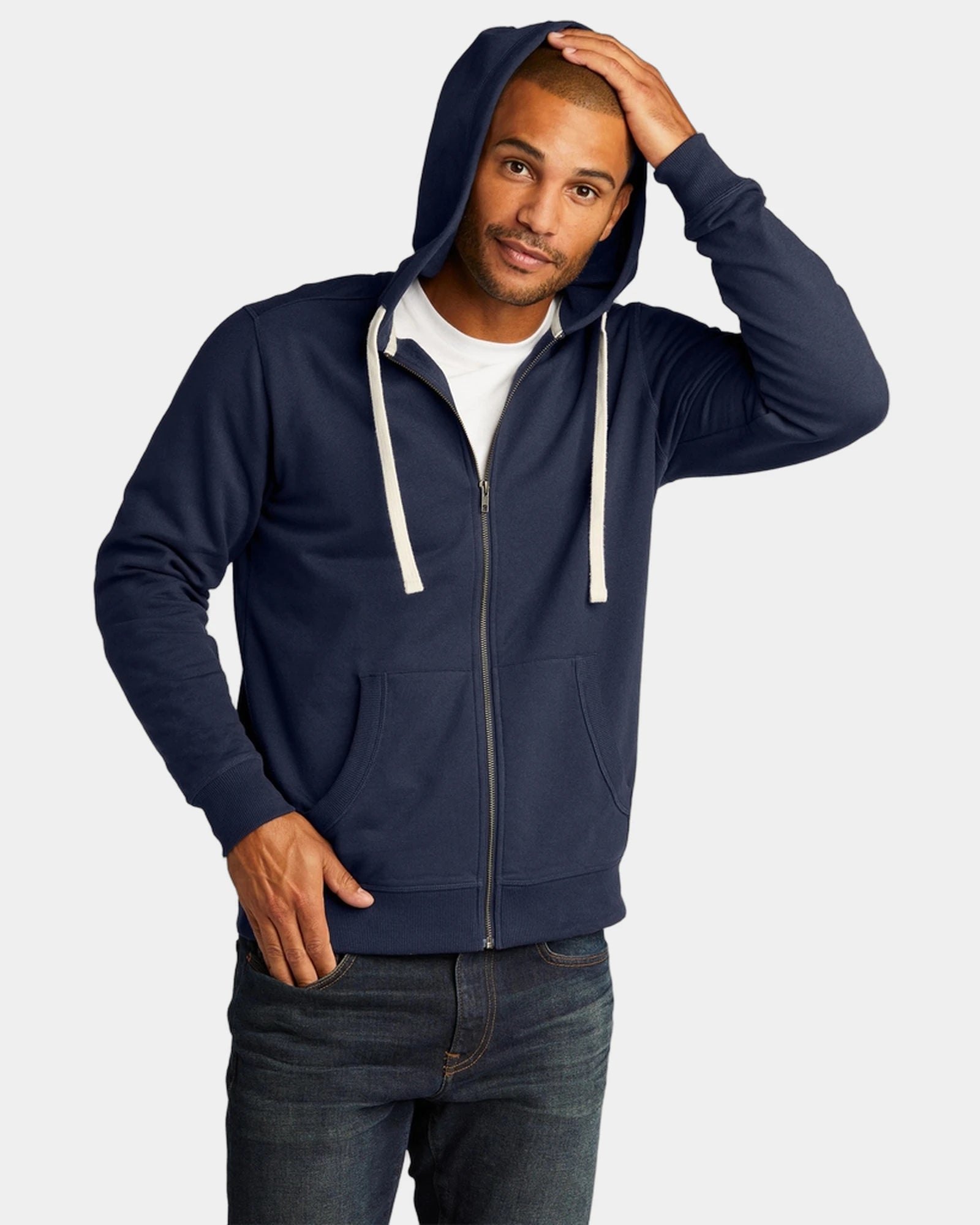 Custom recycled cotton full-zip hoodie 8.1 oz - True Navy