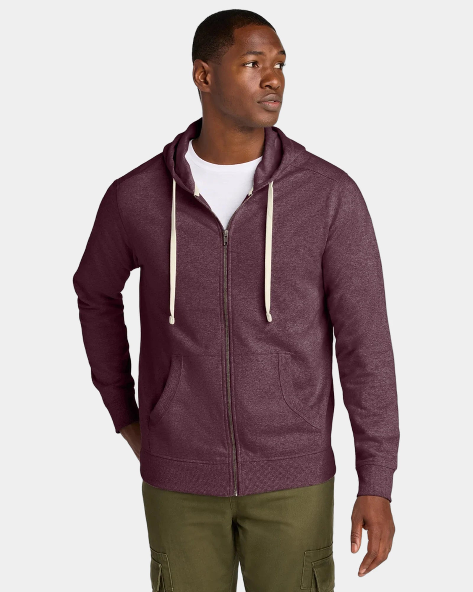 Custom recycled cotton full-zip hoodie 8.1 oz - Maroon Heather