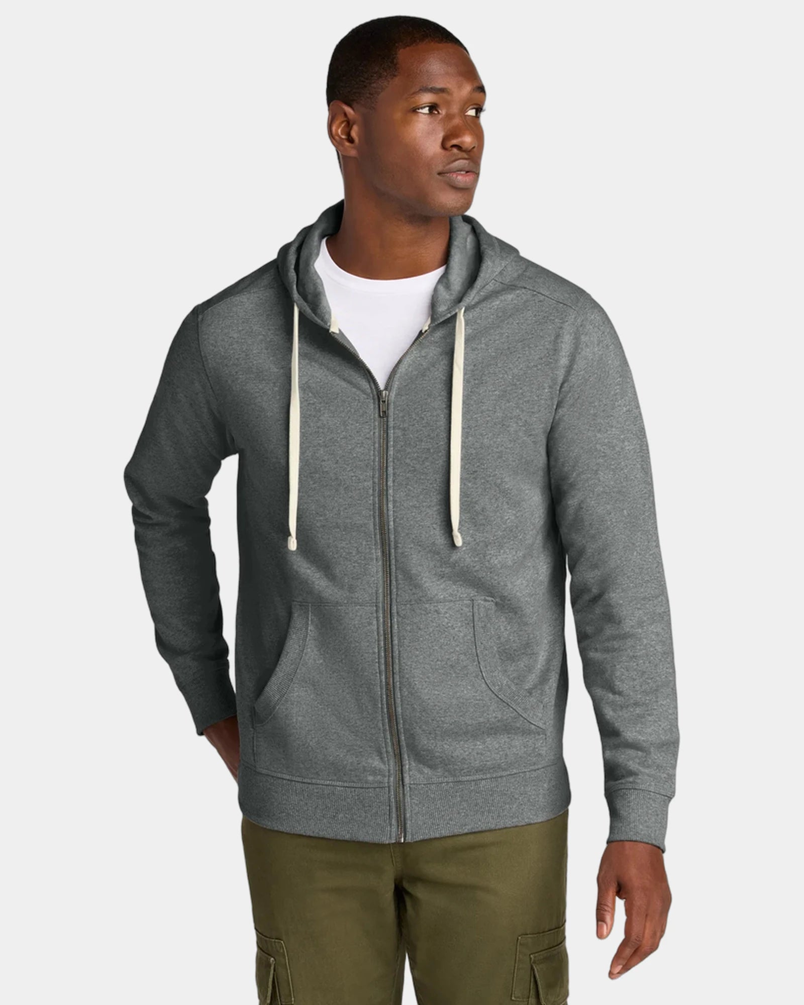 Custom recycled cotton full-zip hoodie 8.1 oz - Deep Grey Heather