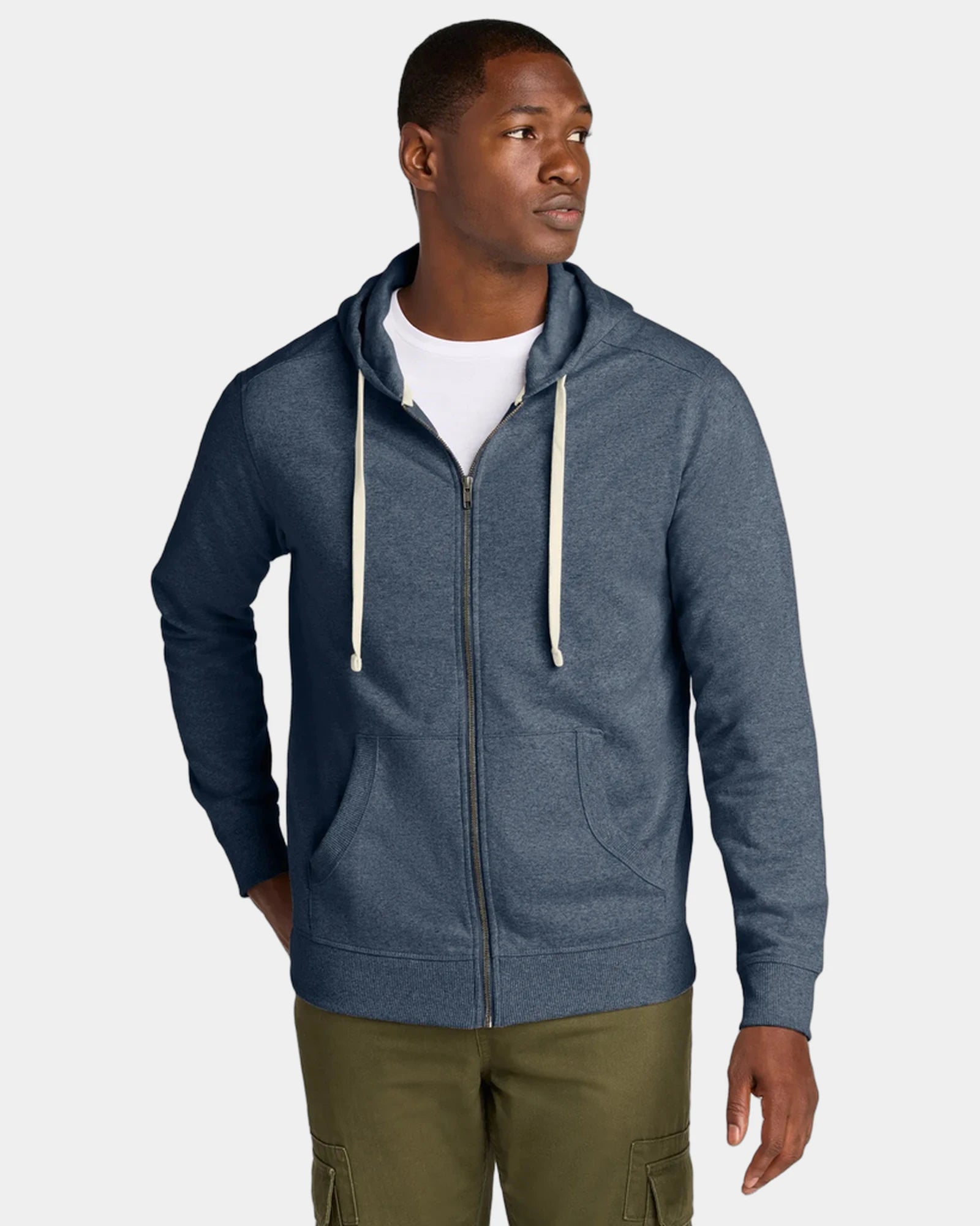Custom recycled cotton full-zip hoodie 8.1 oz - Heathered Navy