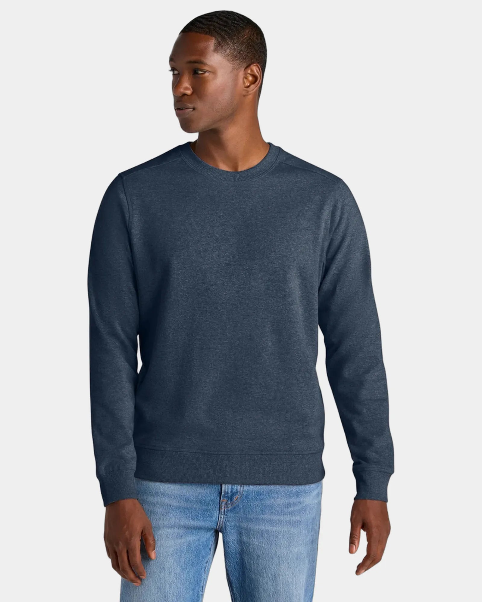 Custom recycled fleece crewneck sweatshirt for teams - Heathered Navy