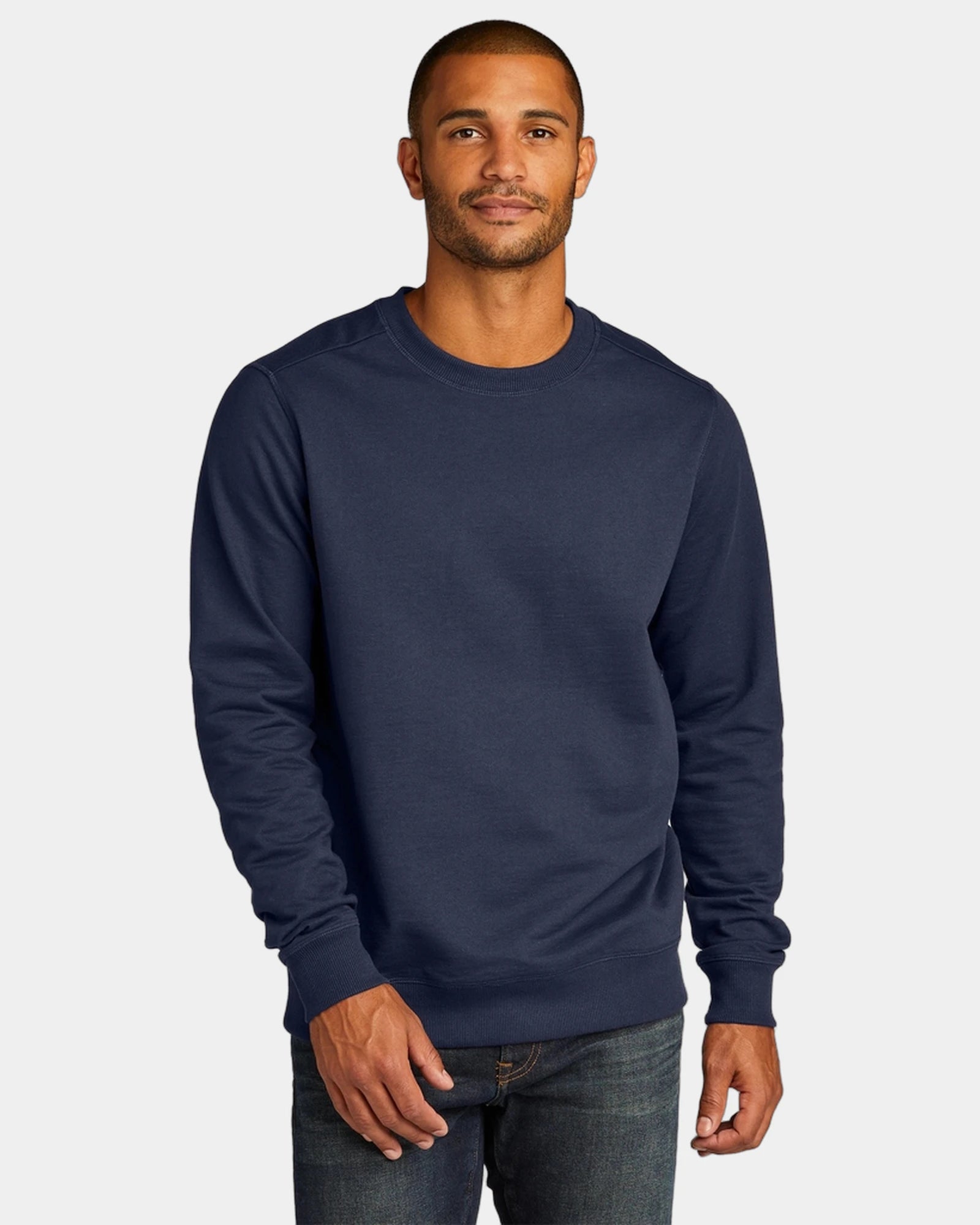 Custom recycled fleece crewneck sweatshirt for teams - True Navy