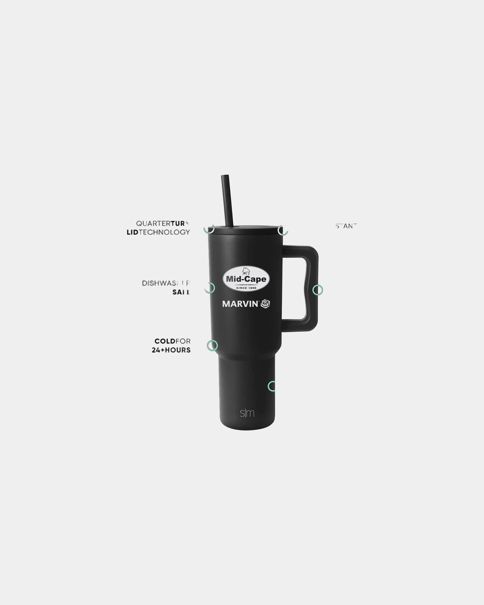 Custom insulated stainless steel 40-oz tumbler handle - Midnight Black