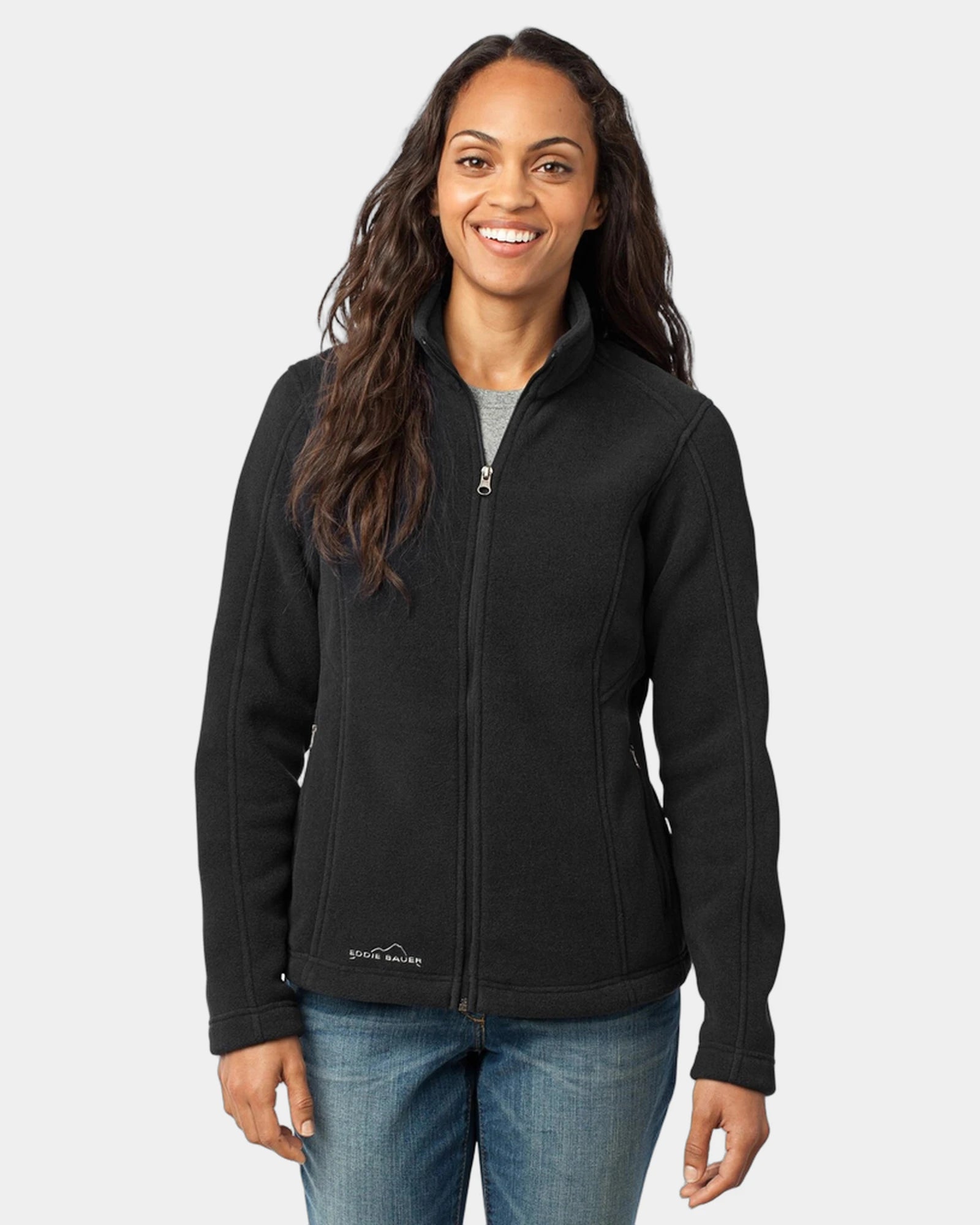 Custom polyester fleece full-zip women's jacket - Black