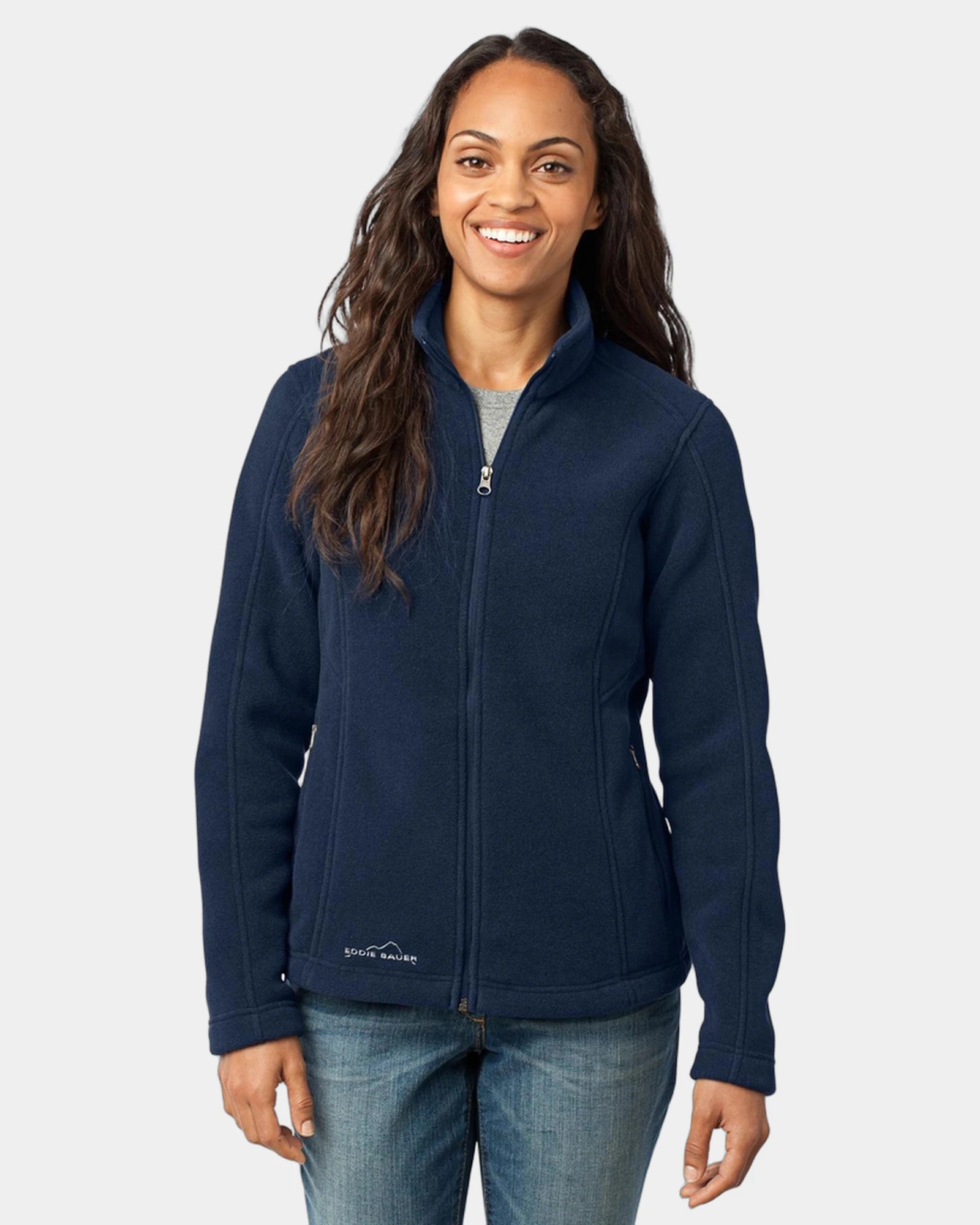 Custom polyester fleece full-zip women's jacket - River Blue Navy