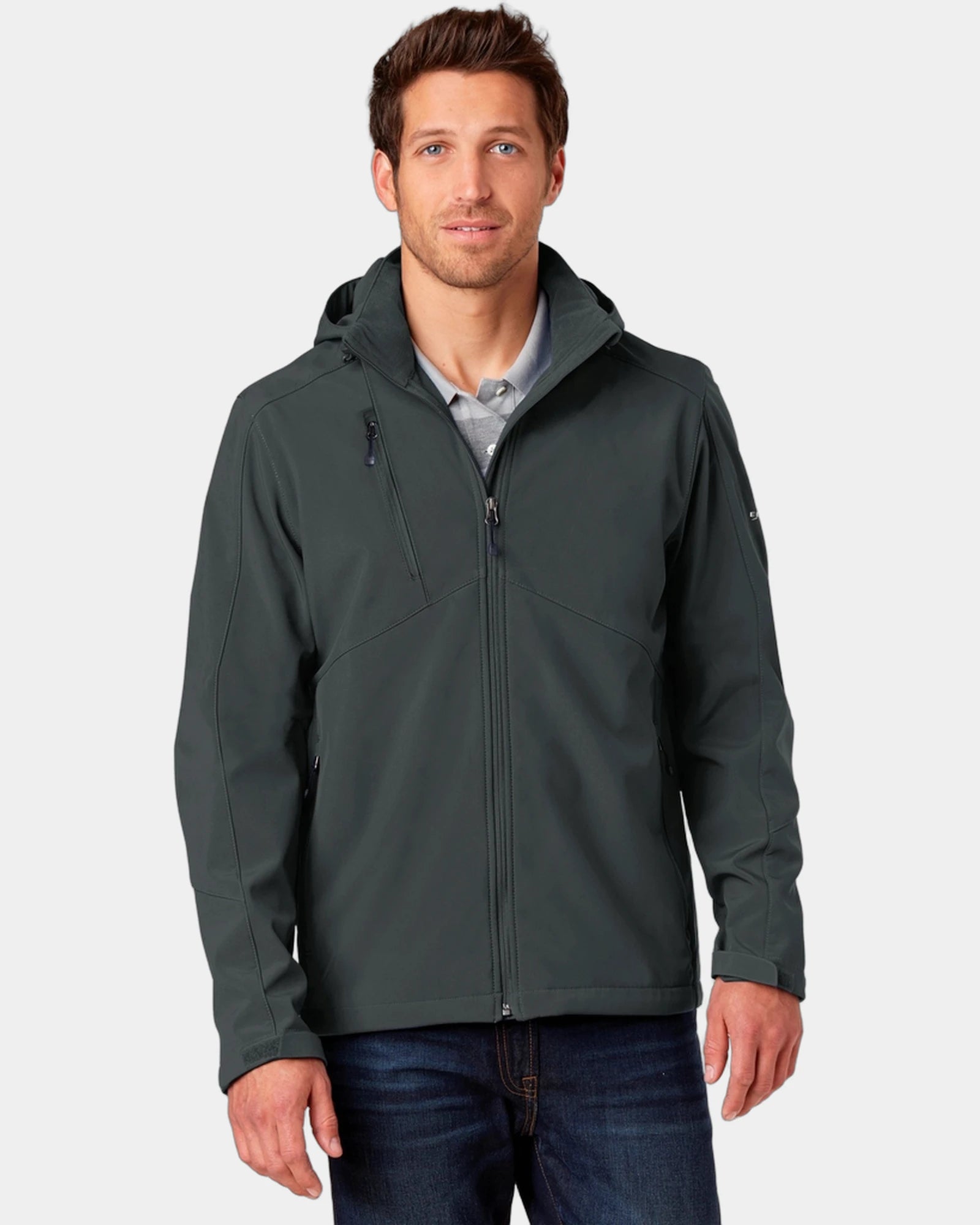 Custom hooded soft shell parka with detachable hood - Grey Steel