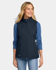 Custom women's stretch soft shell vest with fleece lining - River Blue Navy