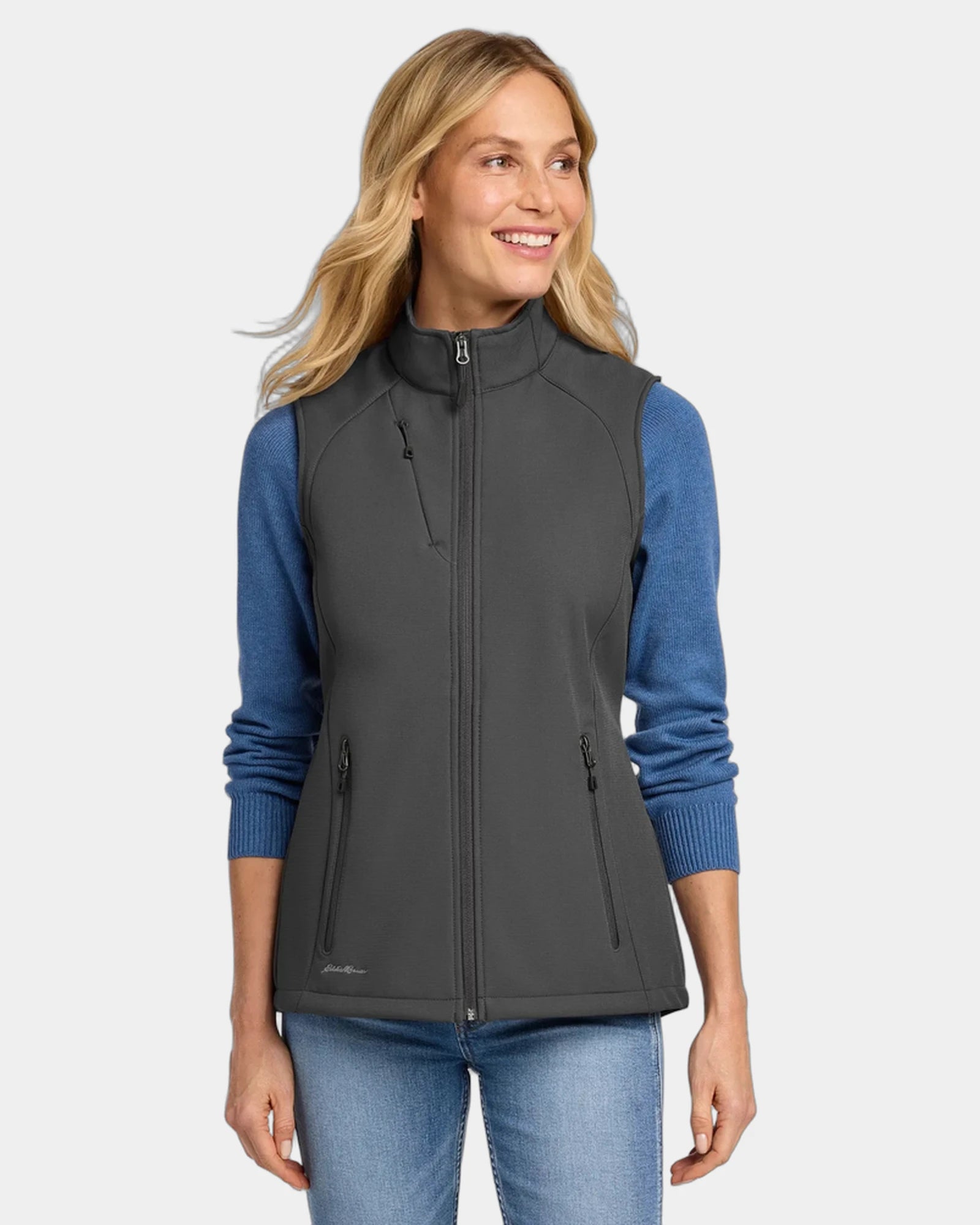 Custom women's stretch soft shell vest with fleece lining - Iron Gate