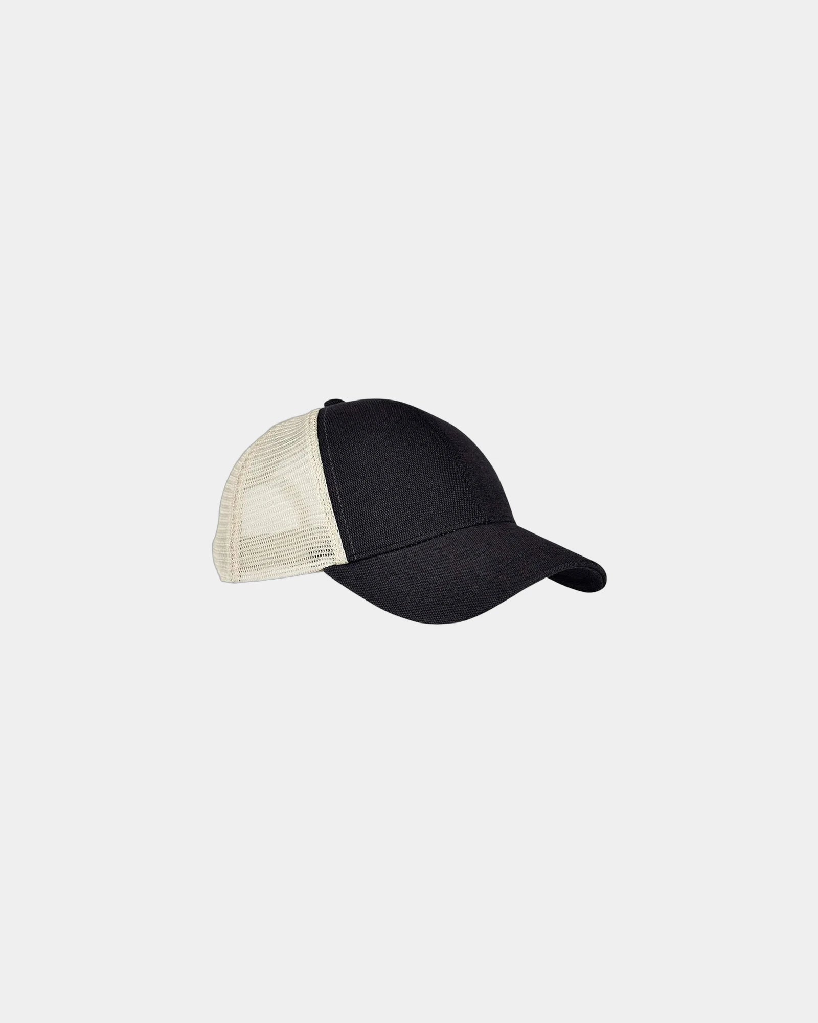 Custom organic hemp cotton six-panel trucker cap - Black/ Oyster