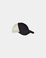 Custom organic hemp cotton six-panel trucker cap - Black/ Oyster