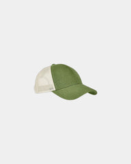 Custom organic hemp cotton six-panel trucker cap - Olive/ Oyster