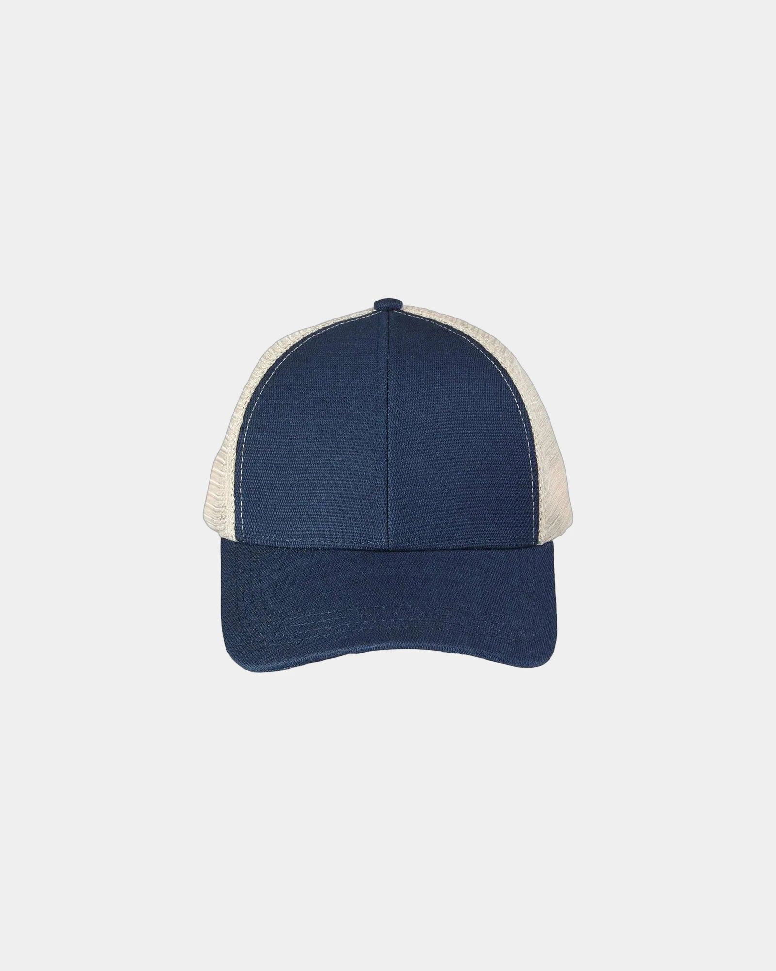 Custom organic hemp cotton six-panel trucker cap - Navy/ Oyster