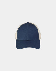 Custom organic hemp cotton six-panel trucker cap - Navy/ Oyster