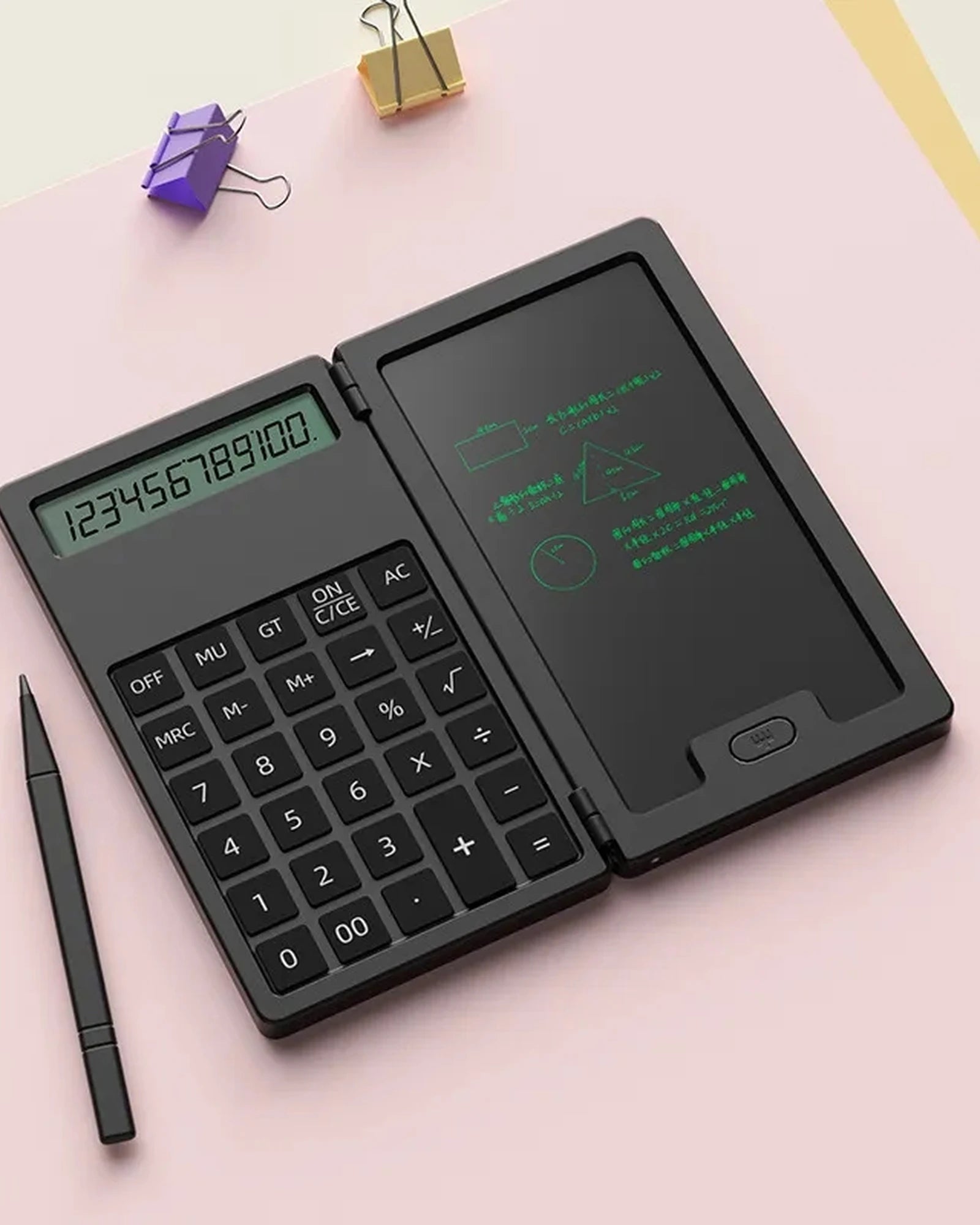 Custom calculator with erasable LCD notepad - 2