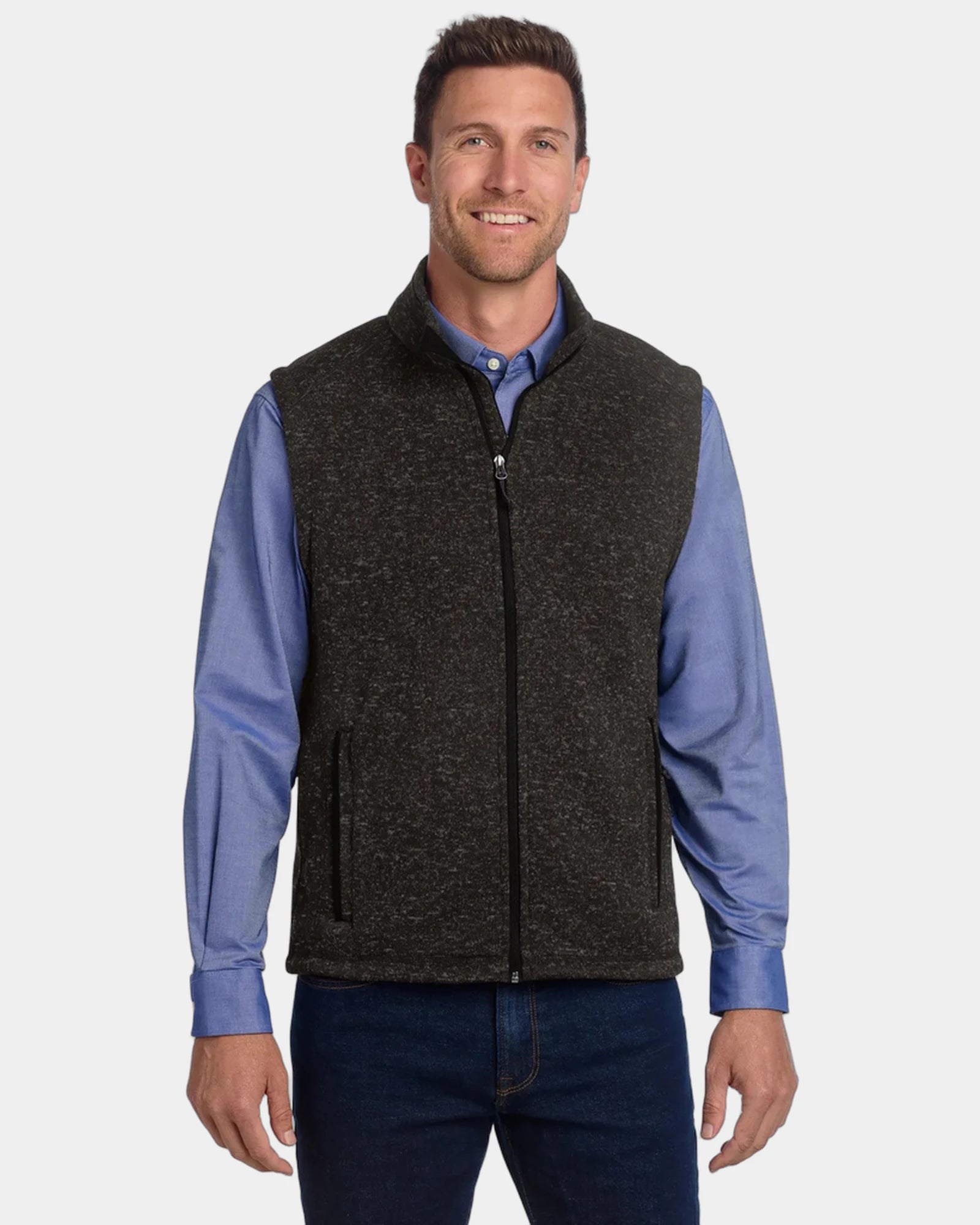 Custom Port Authority sweater fleece vest - Black Heather