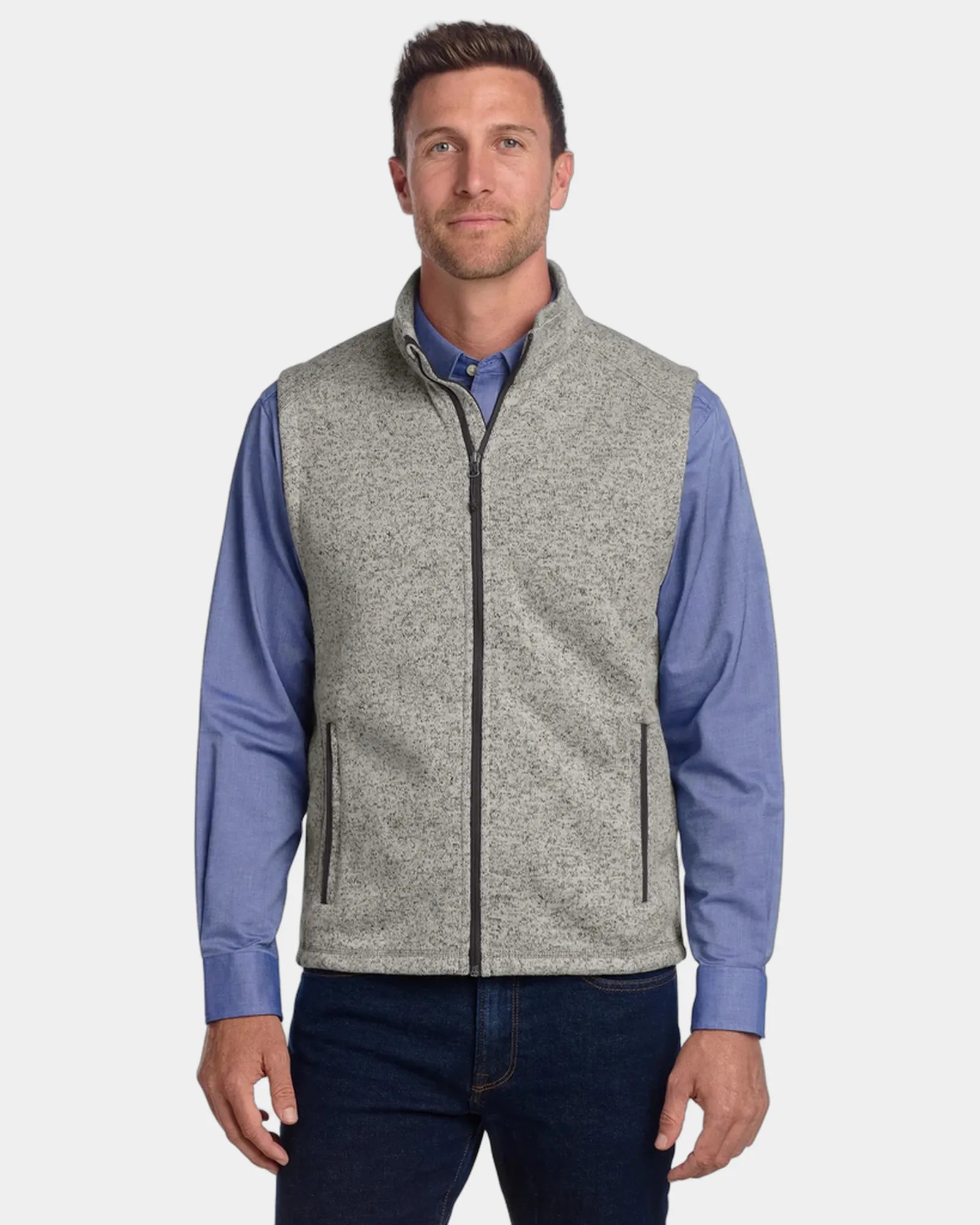 Custom Port Authority sweater fleece vest - Grey Heather