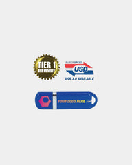 Custom plastic USB flash drive with D-ring cap - Blue