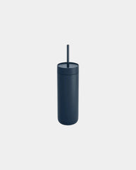 Custom ceramic-lined 20 oz insulated tumbler with straw - Stone Blue