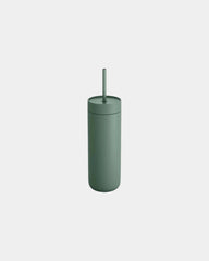 Custom ceramic-lined 20 oz insulated tumbler with straw - Smoke Green